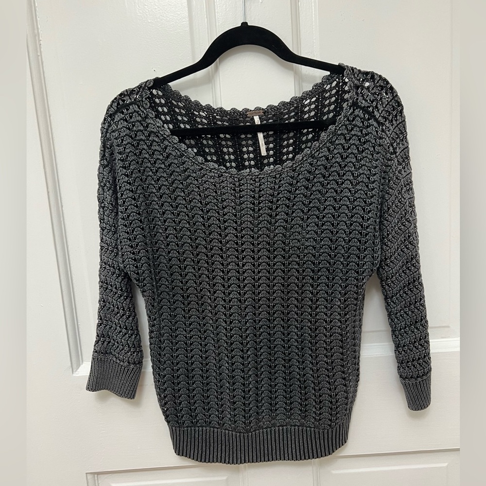 Free People boatneck sweater, black/charcoal knit, size small